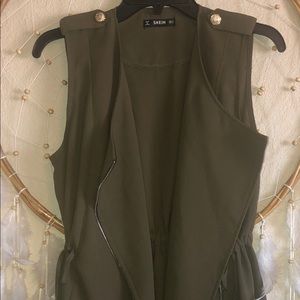 Army Green Zip Up Vest w Drawstring Waist